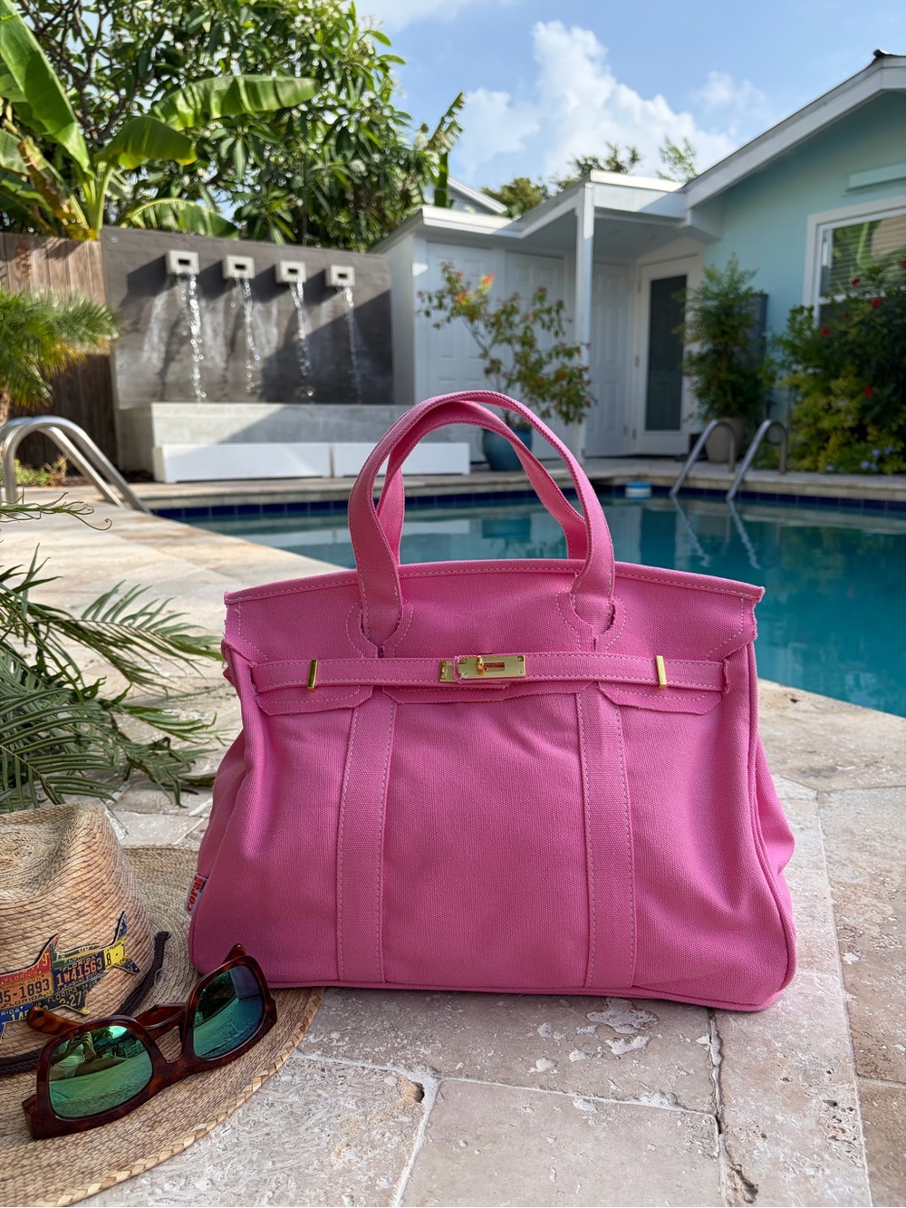Boatkin Canvas Boat Tote – Solid Pink, Includes Twilly, Lock, Key & Zip Pouch
